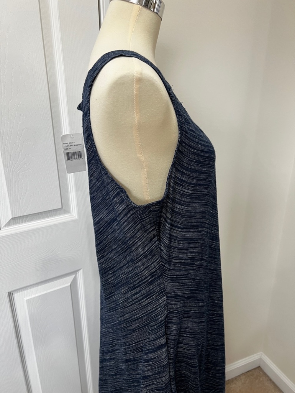 Linen Blend Hanky Hem Blue Heathered Sleeveless Midi Dress Size XL - Picture 9 of 14